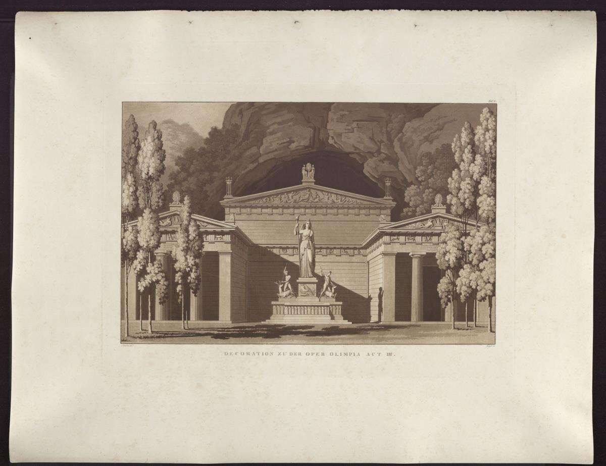 Olimpia. Oper von Gaspare Spontini. Entwurf zur 4. Dekoration. Tempel der Diana