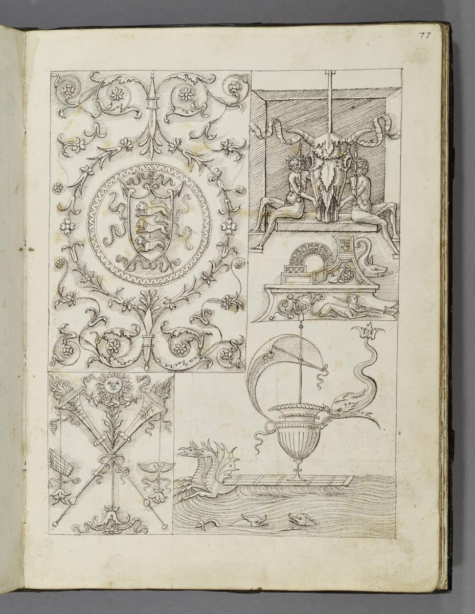 Codex Mantegna, Wappen, Schiffbug, Bukranion