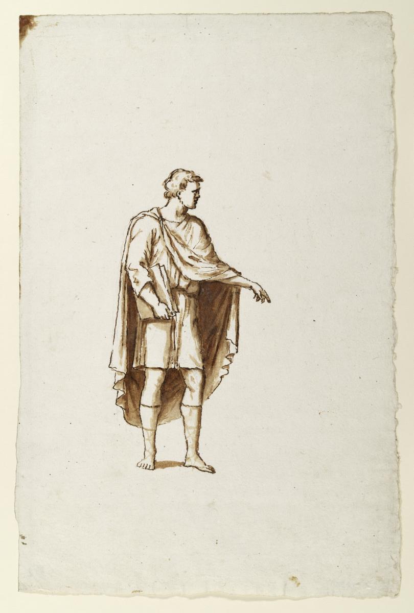 Stehende männliche Figur mit Buch in der Hand