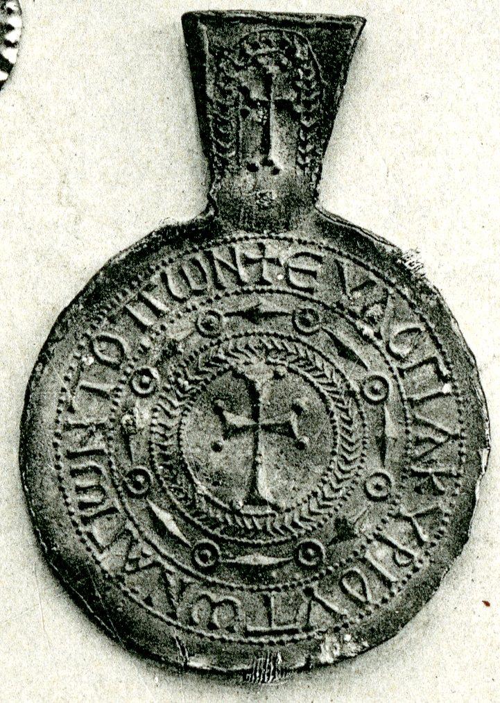 Ampulle mit Kreuz und Inschrift
