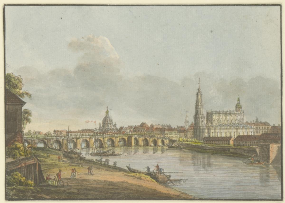 Dresden, Blick auf Elbbrücke und Hofkirche