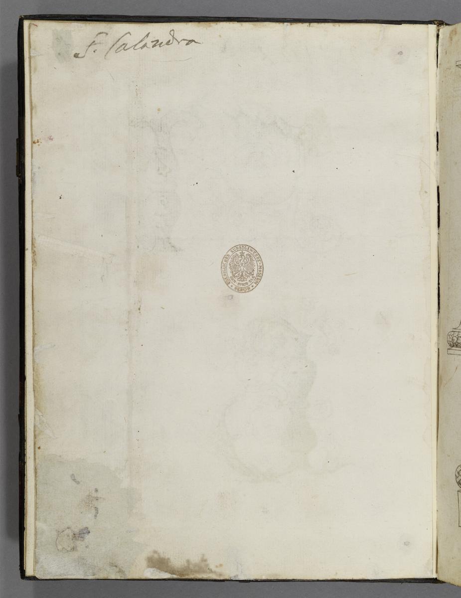 Codex Mantegna, Handzeichnungen Architekturdetails: Vasen, Kandelaber, Spangen, Figuren u.a.