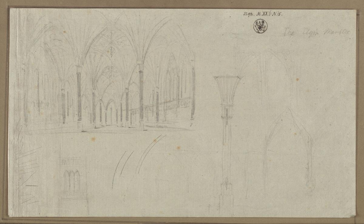 Berlin, Spittelmarkt. Entwurf zur Gertraudenkirche. Innenraum und Detail der Säulenstütze
