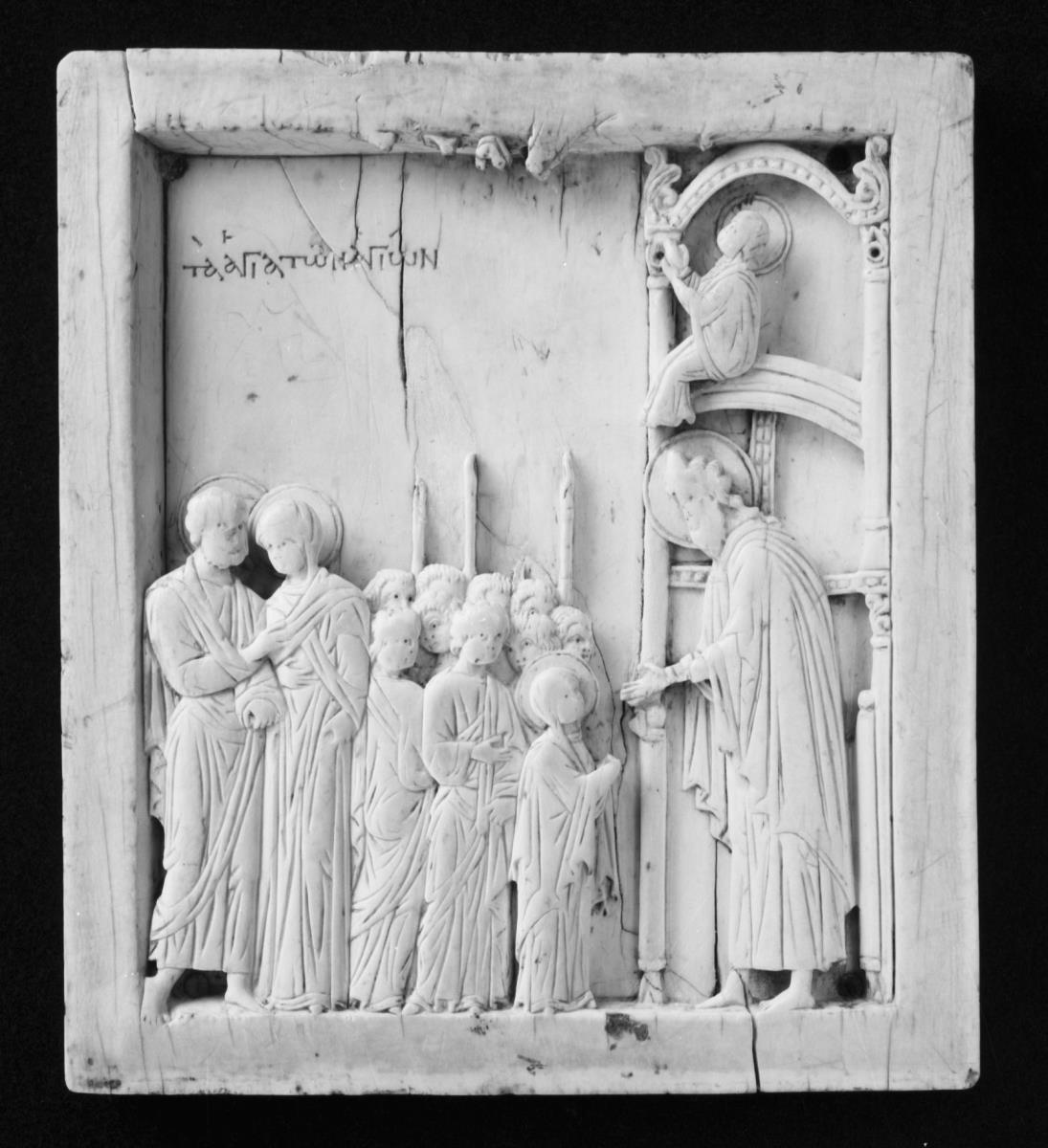 Relieftafel mit der Einführung Marias in den Tempel