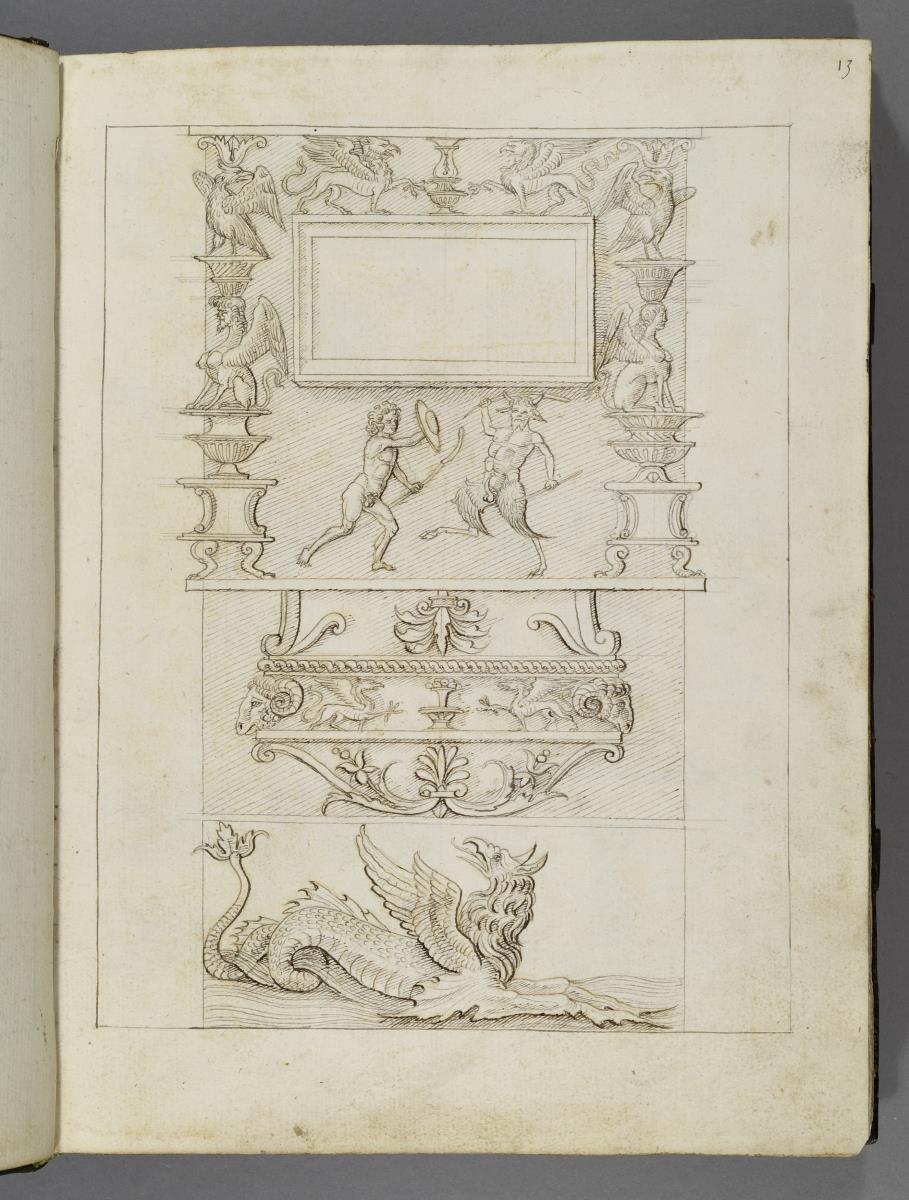 Codex Mantegna, drei Zeichnungen, vermutlich nach antiken Reliefdarstellungen