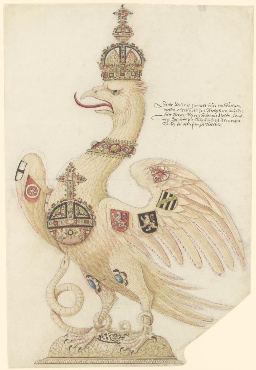 Adler als Tafelfigur mit verzierter Krone