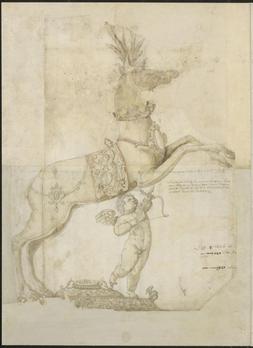 Hirsch mit Amor als Tafelfigur