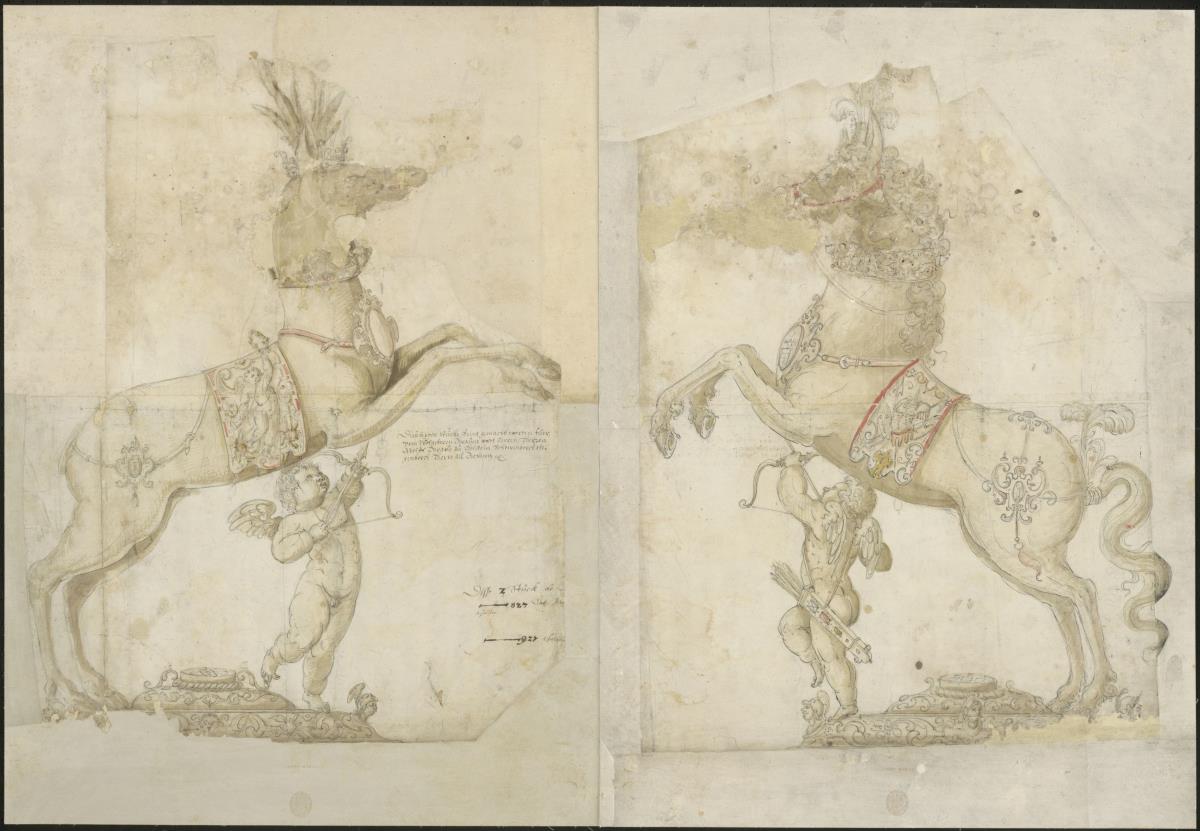 Pferd mit Amor als Tafelfigur