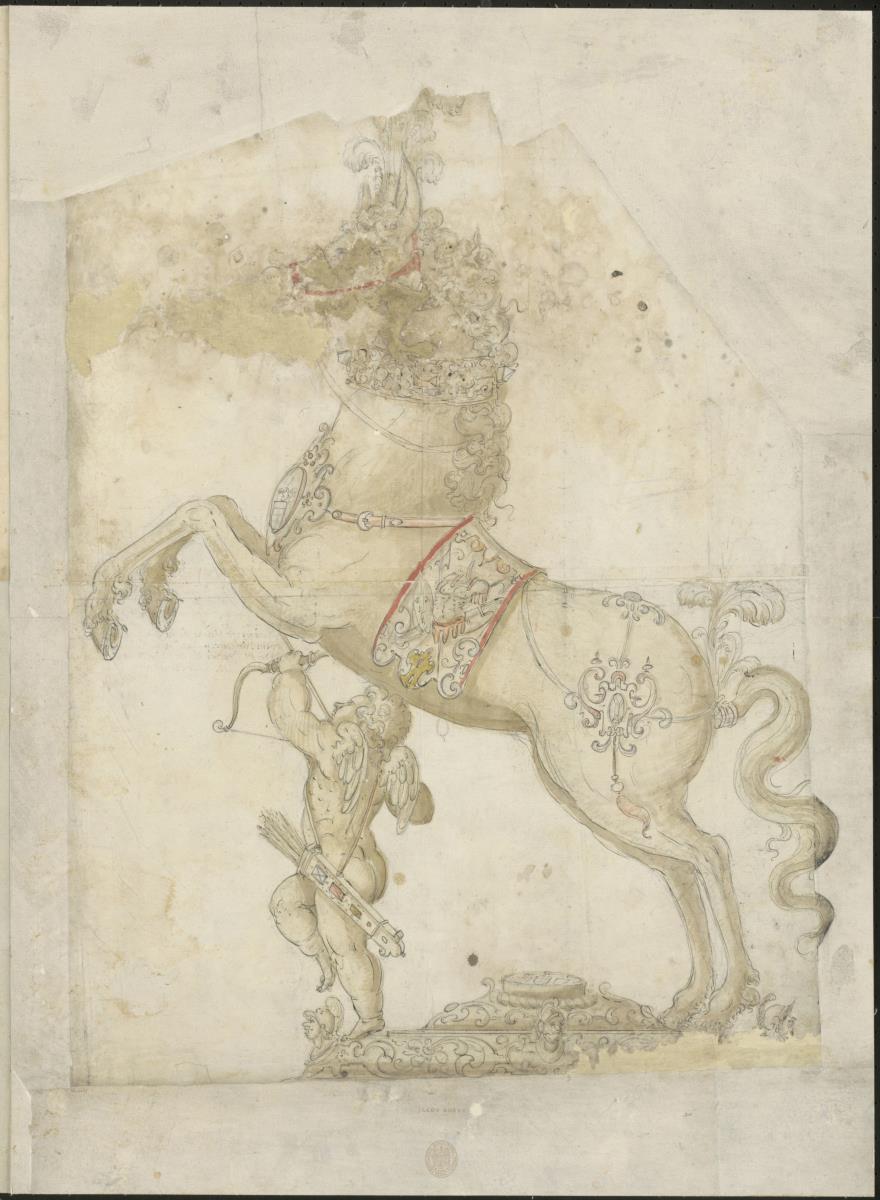 Pferd mit Amor als Tafelfigur