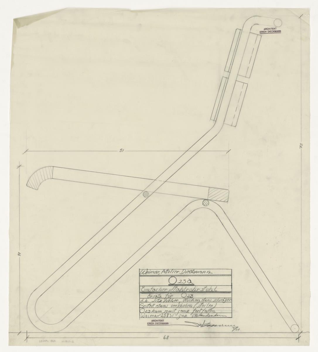 Stahlrohrstuhl, Modell 023a (Möbelentwürfe, Stahlrohrmöbel)