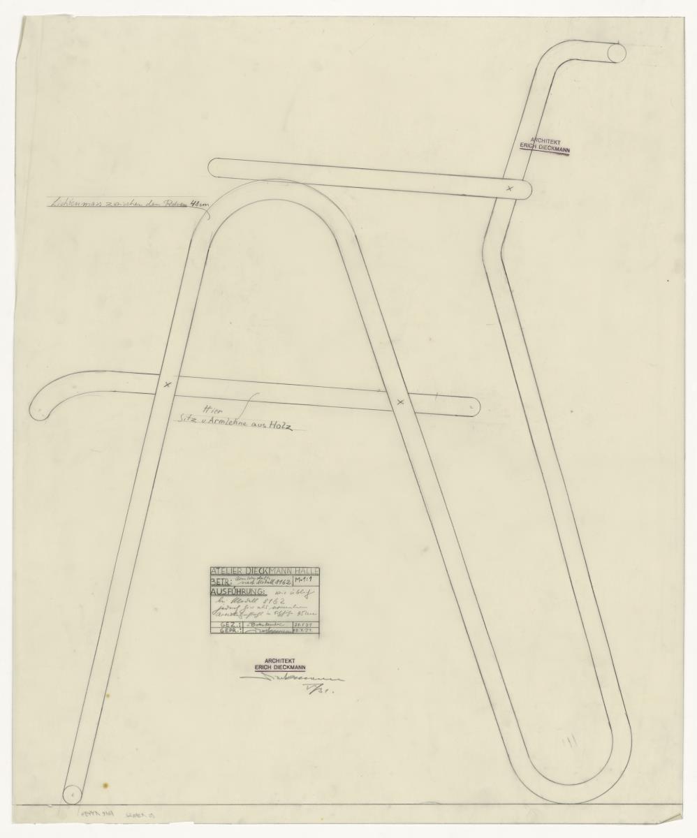 Armlehnstuhl, nach Modell 8162 (Möbelentwürfe, Stahlrohrmöbel)