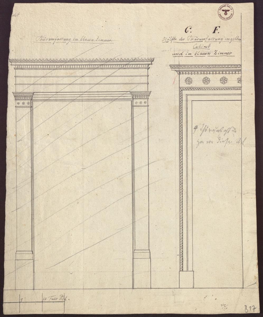 Berlin, Wilhelmstraße 65. Palais des Prinzen August von Preußen. Entwürfe zu Türeinfassungen