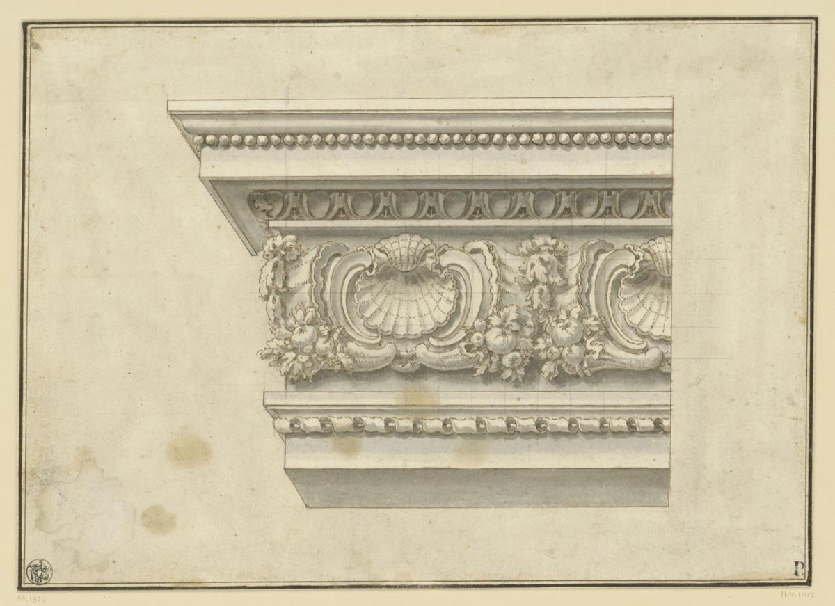 Entwürfe für Details einer Kapelle, Architrav-Ecke