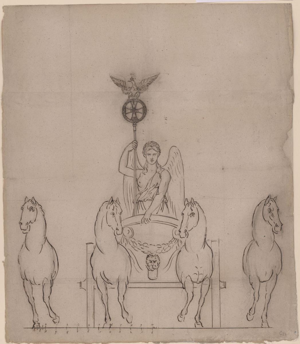 Berlin. Brandenburger Tor. Ansicht der Quadriga mit Eisernem Kreuz