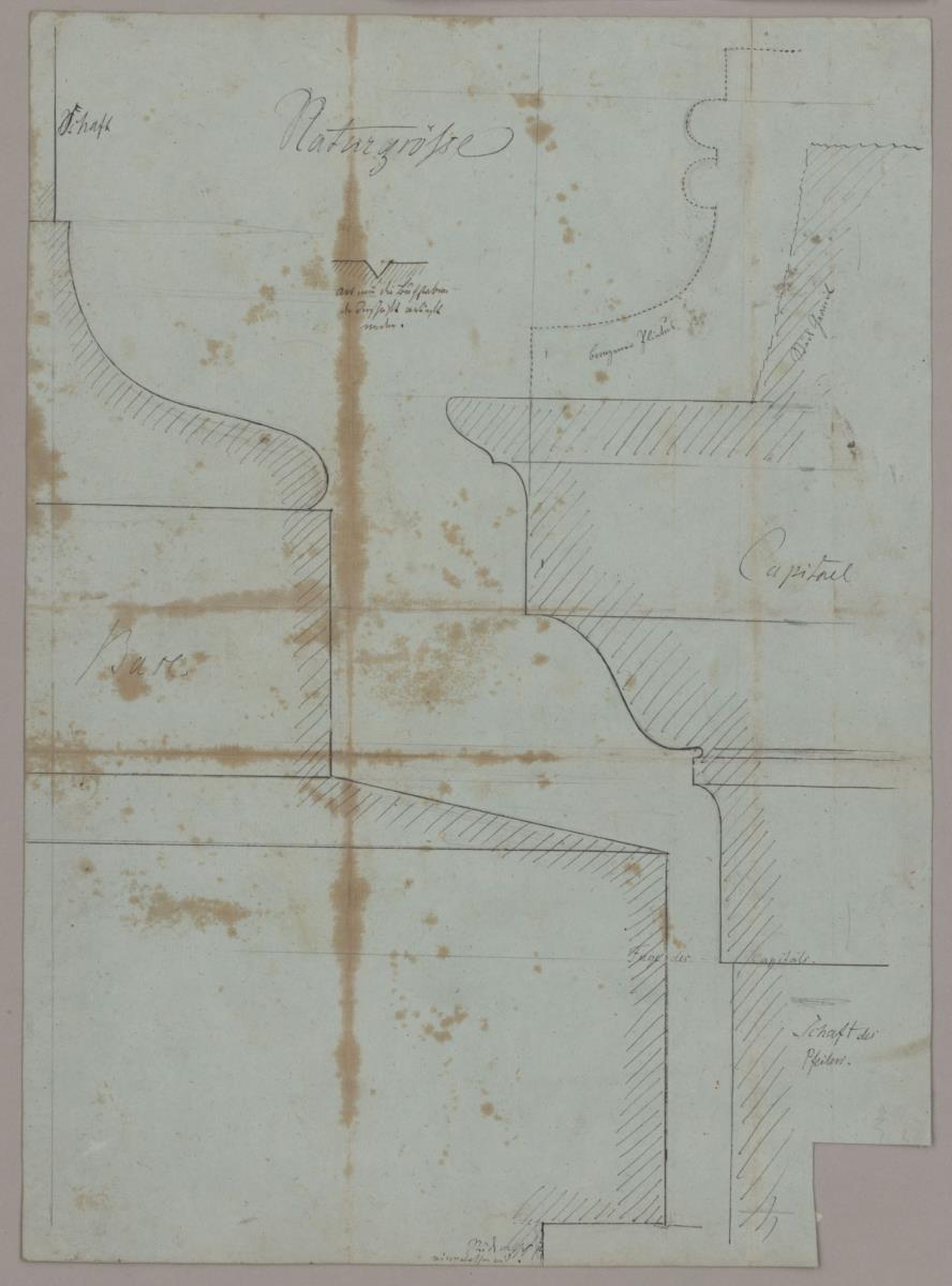 Neuruppin. Entwurf zum Denkmal Friedrich Wilhelms II. Gesimsprofile im Schnitt