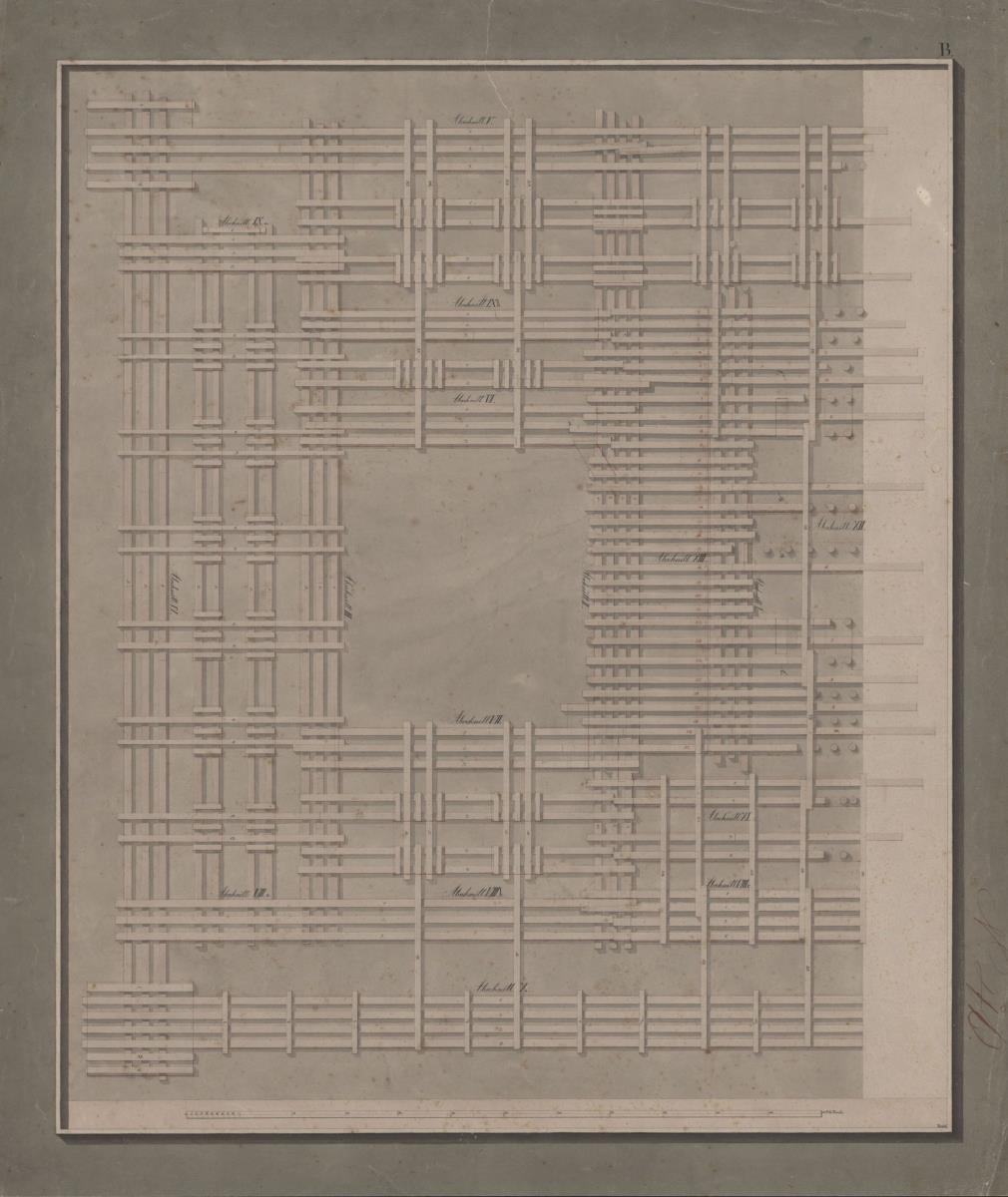 Berlin. Altes Museum am Lustgarten. Schwellenplan für die Fundamente