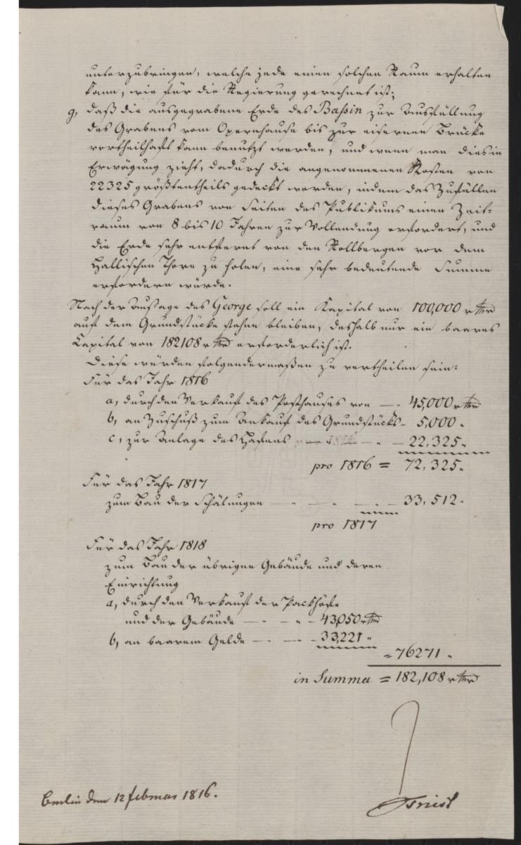 Berlin, Kupfergraben. Packhof. Kostenberechnung
