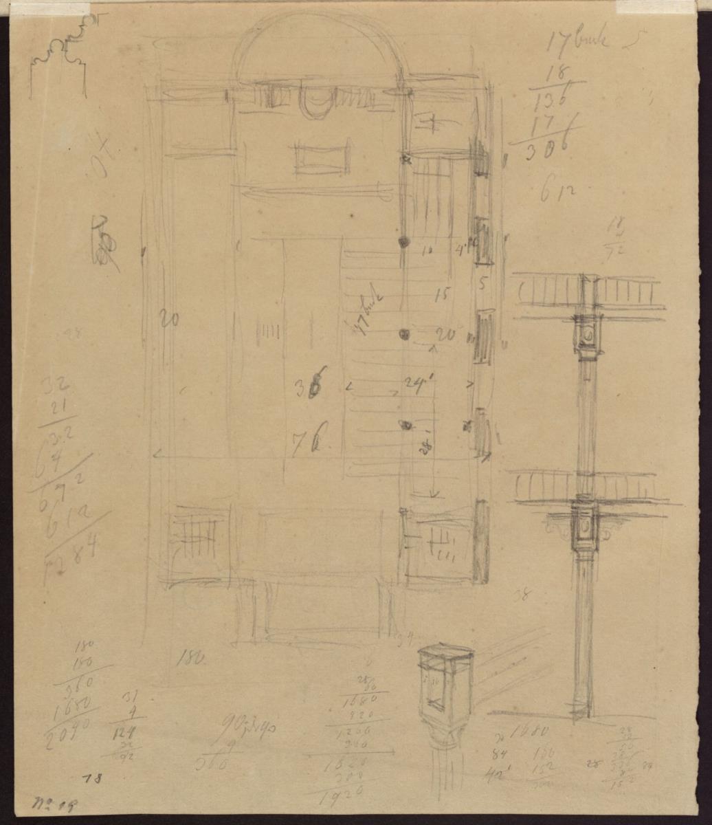 Berlin, Oranienburger Vorstadt. Entwurf zu einer Kirche (Vorstadtkirche Typ 1 "Kirche im Rechteck"). Grundriss und Details