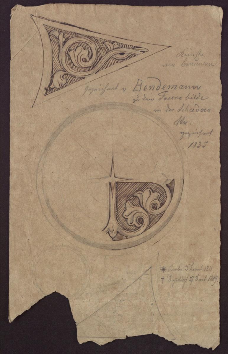 Berlin, Schadowstraße. Wohnhaus von Johann Gottfried Schadow. Ornament zum Fresko "Die Künste am Brunnen"
