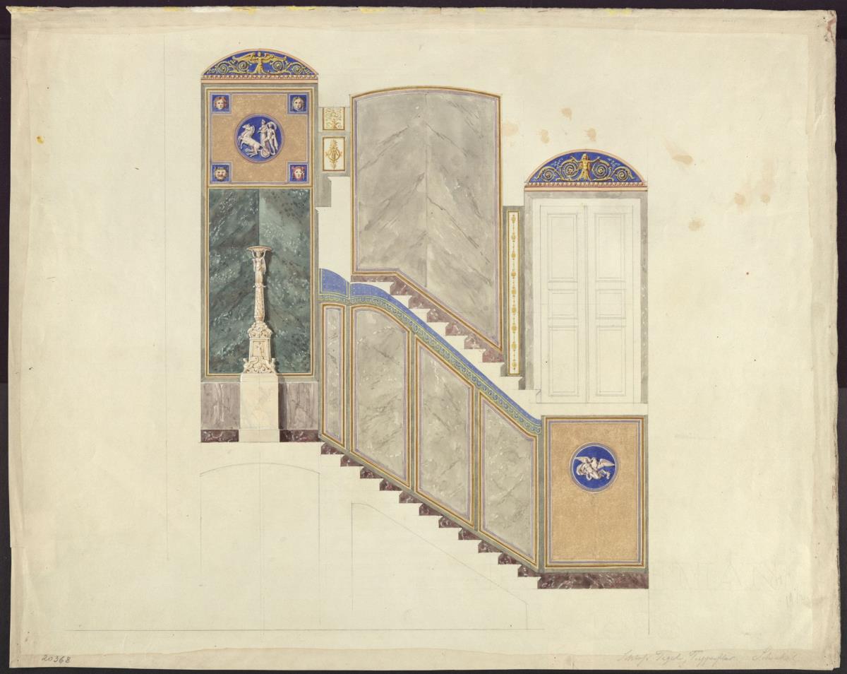 Berlin. Schloss Tegel. Treppenflur, Treppe zum ersten Stock