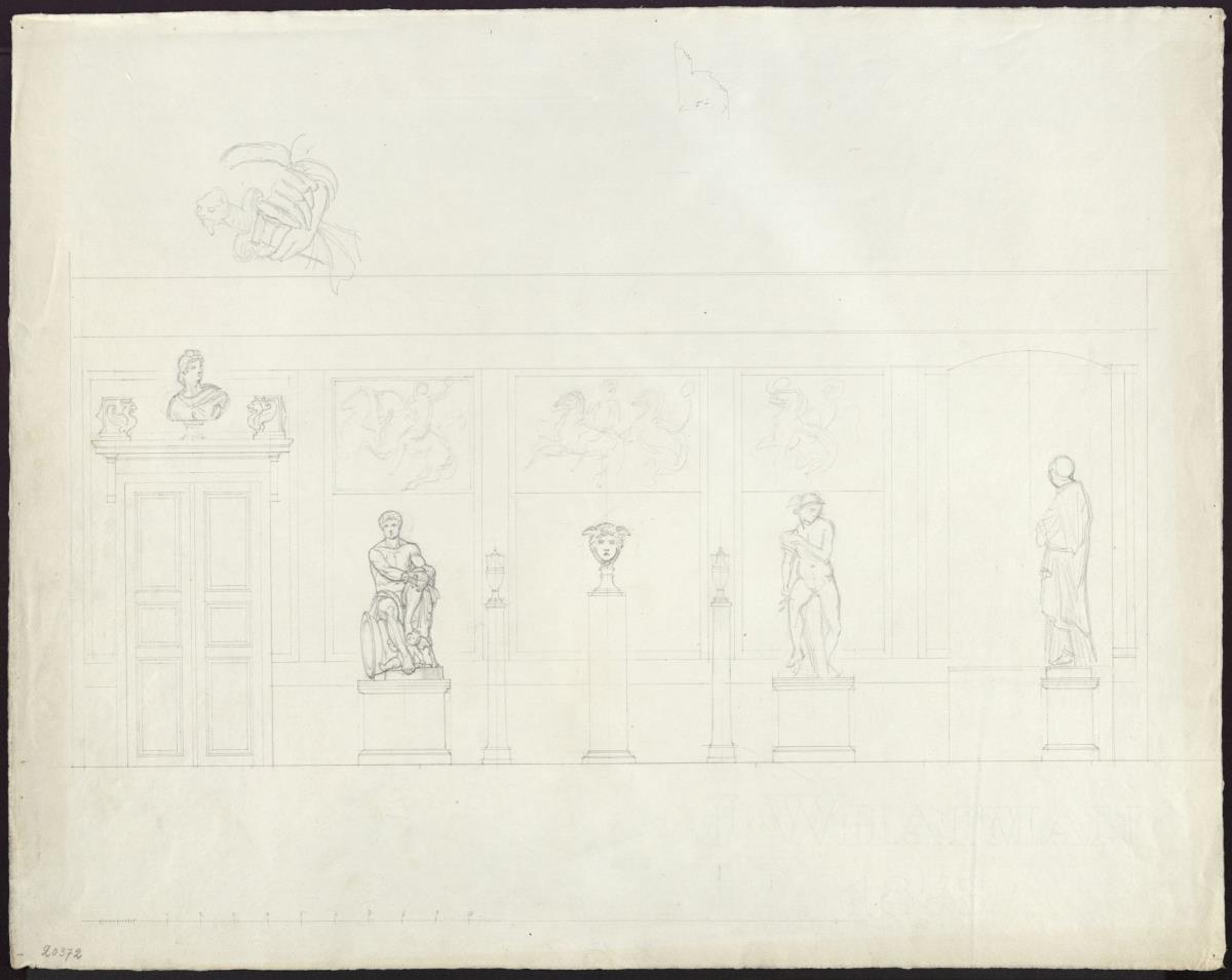 Berlin. Schloss Tegel, Antikensaal. Längswand mit Merkur und Hermes