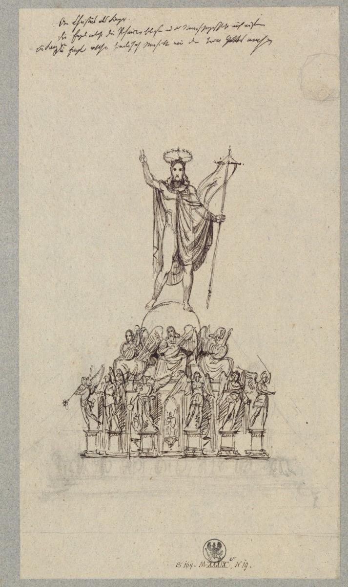 Denkmal für den Freiheitskrieg. Domdenkmal. Christus als Sieger auf der Weltkugel