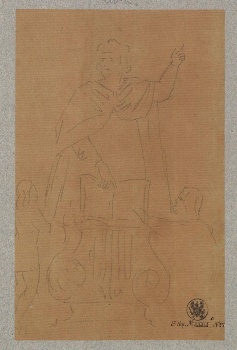 Entwurf zu einem Luther-Denkmal, der Reformator stehend, mit zwei Beifiguren