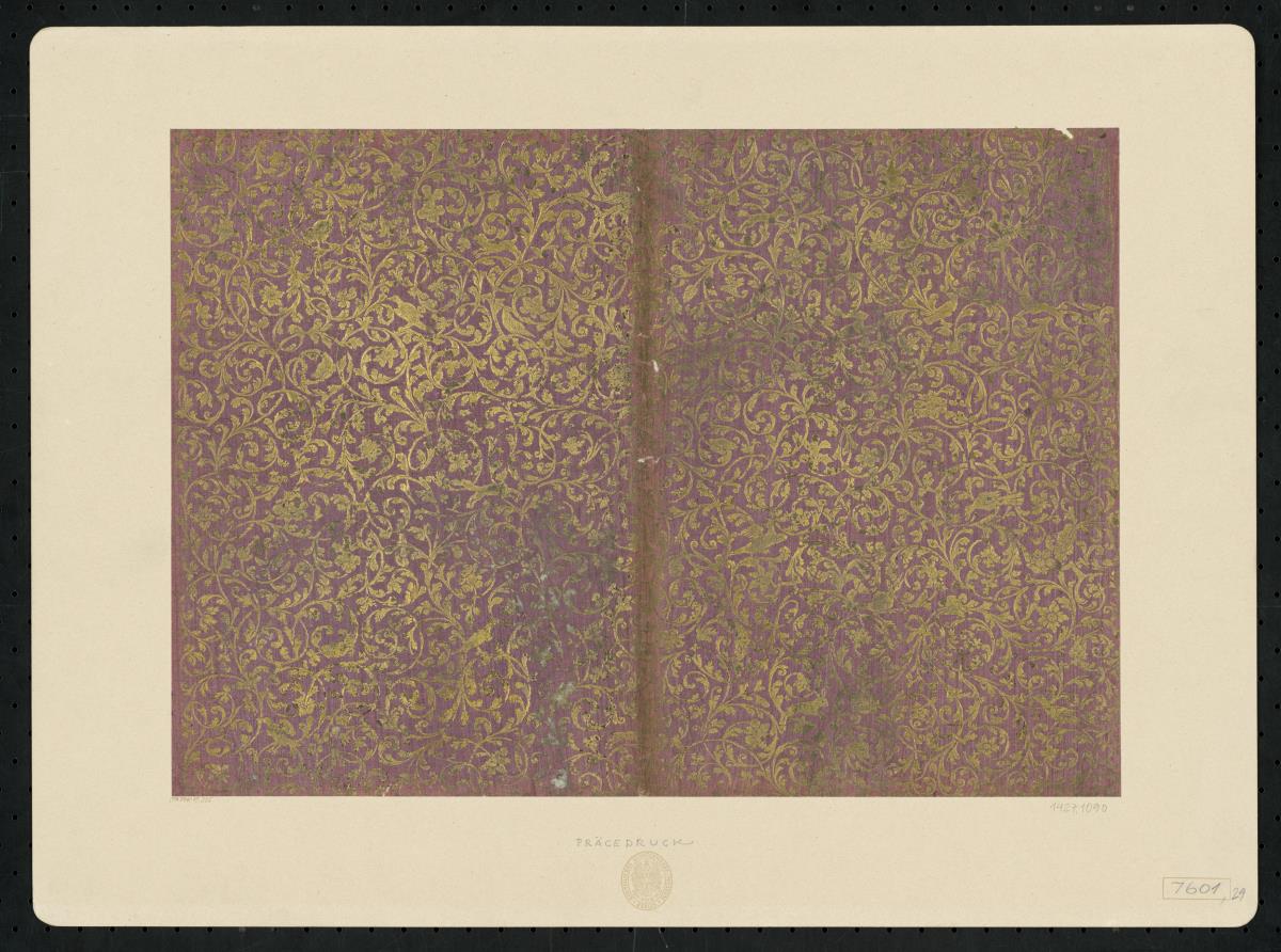 Brokatpapier (Dichtes Rankenwerk mit Blüten, Tieren und Grotesken)