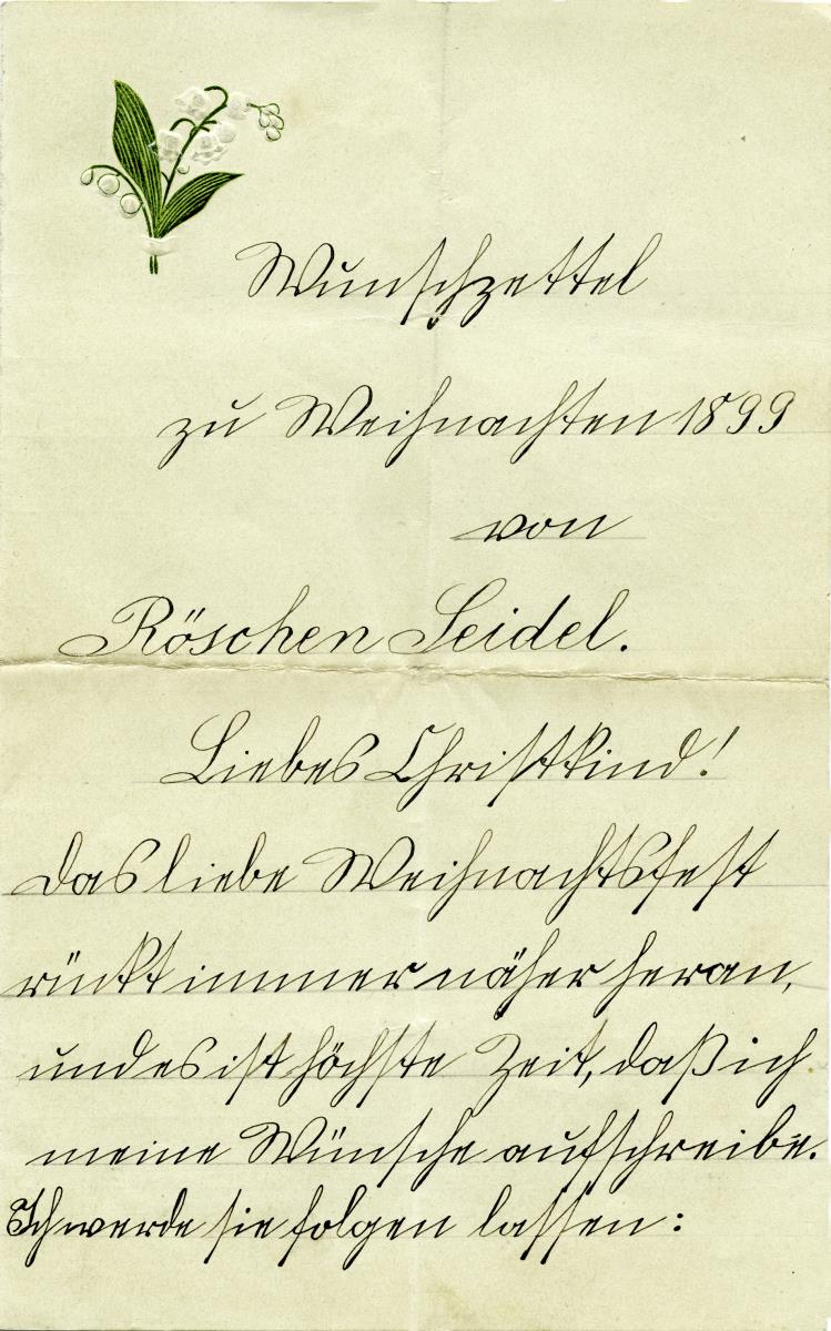 Wunschzettel Zu Weihnachten 1899 von Röschen Seidel.