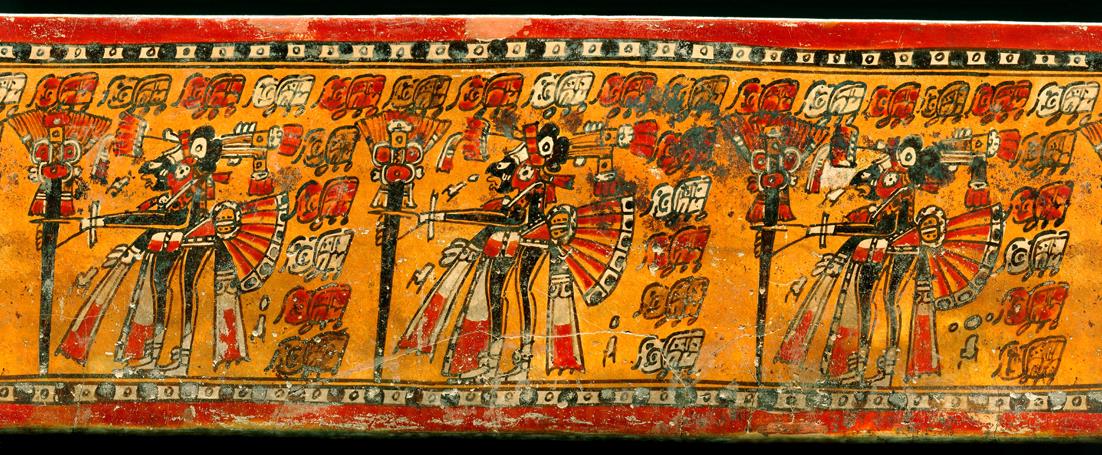 Polychrom gemalte Szene und Pseudo-Hieroglyphen