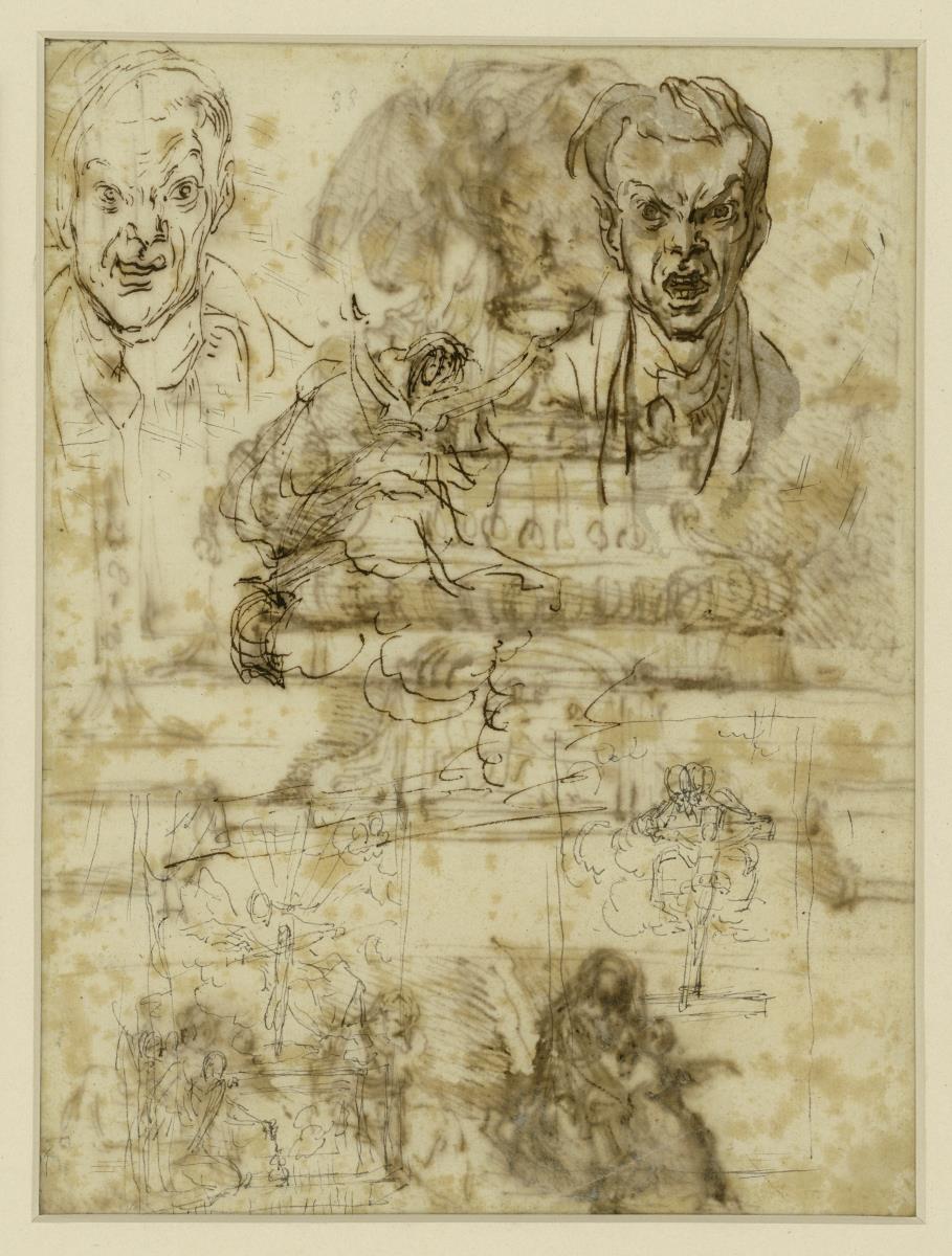 Entwurf für einen Brunnen, Versp: Skizzen und Selbstportrait