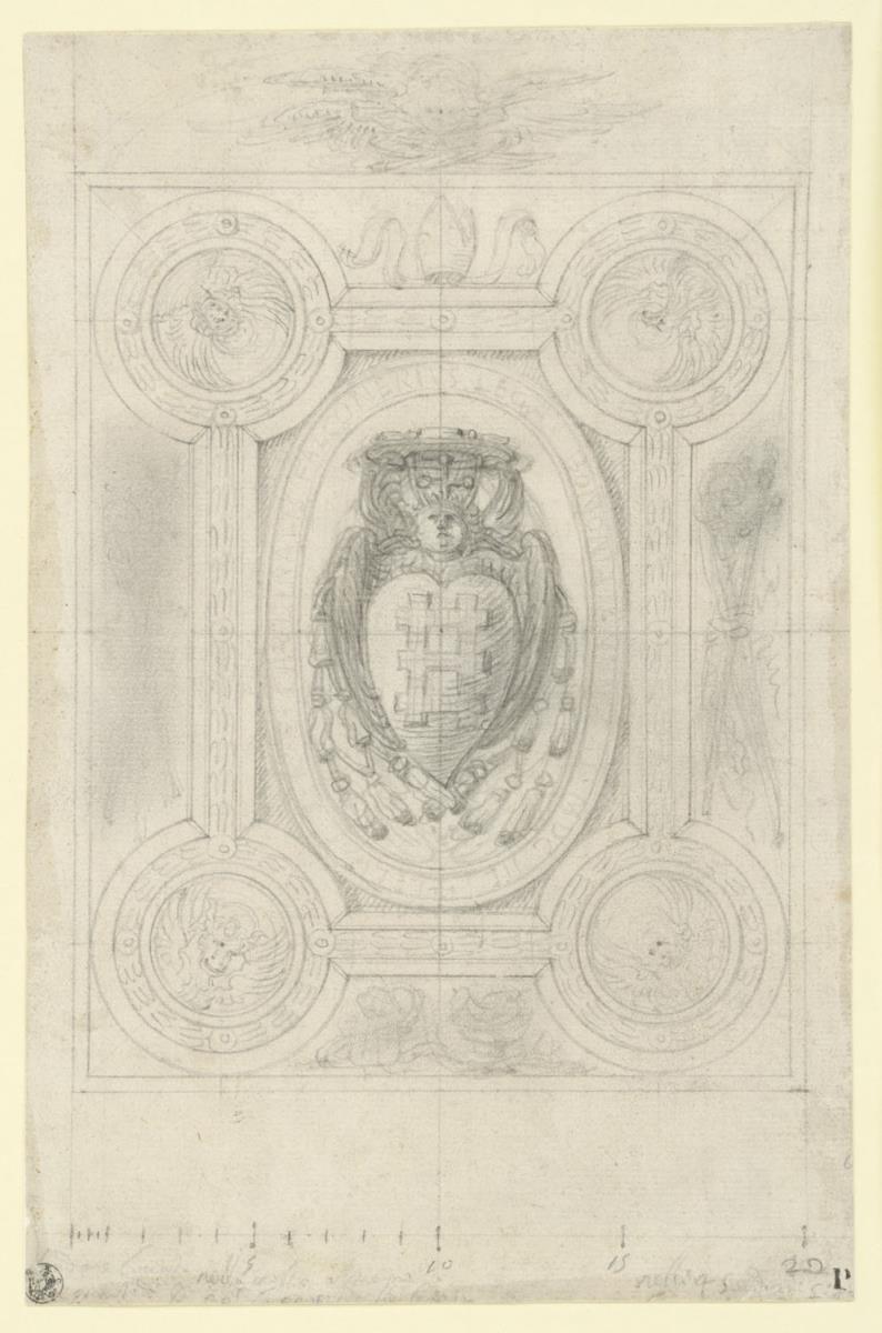 Deckenentwurf für den Palazzo Falconieri, Frascati, Variante mit Kardinalswappen