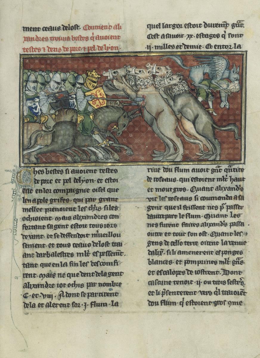Alexander-Roman. Wie Alexander auf Tiere stieß, die Köpfe und Zähne wie ein Wildschwein und ein Fell wie ein Löwe hatten