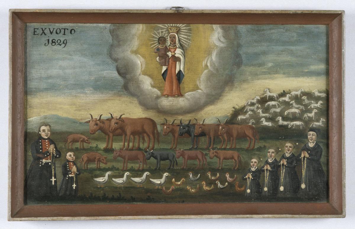 (Wohl schwarze) Mutter Gottes in Lichtloch mit Wolkengirlande