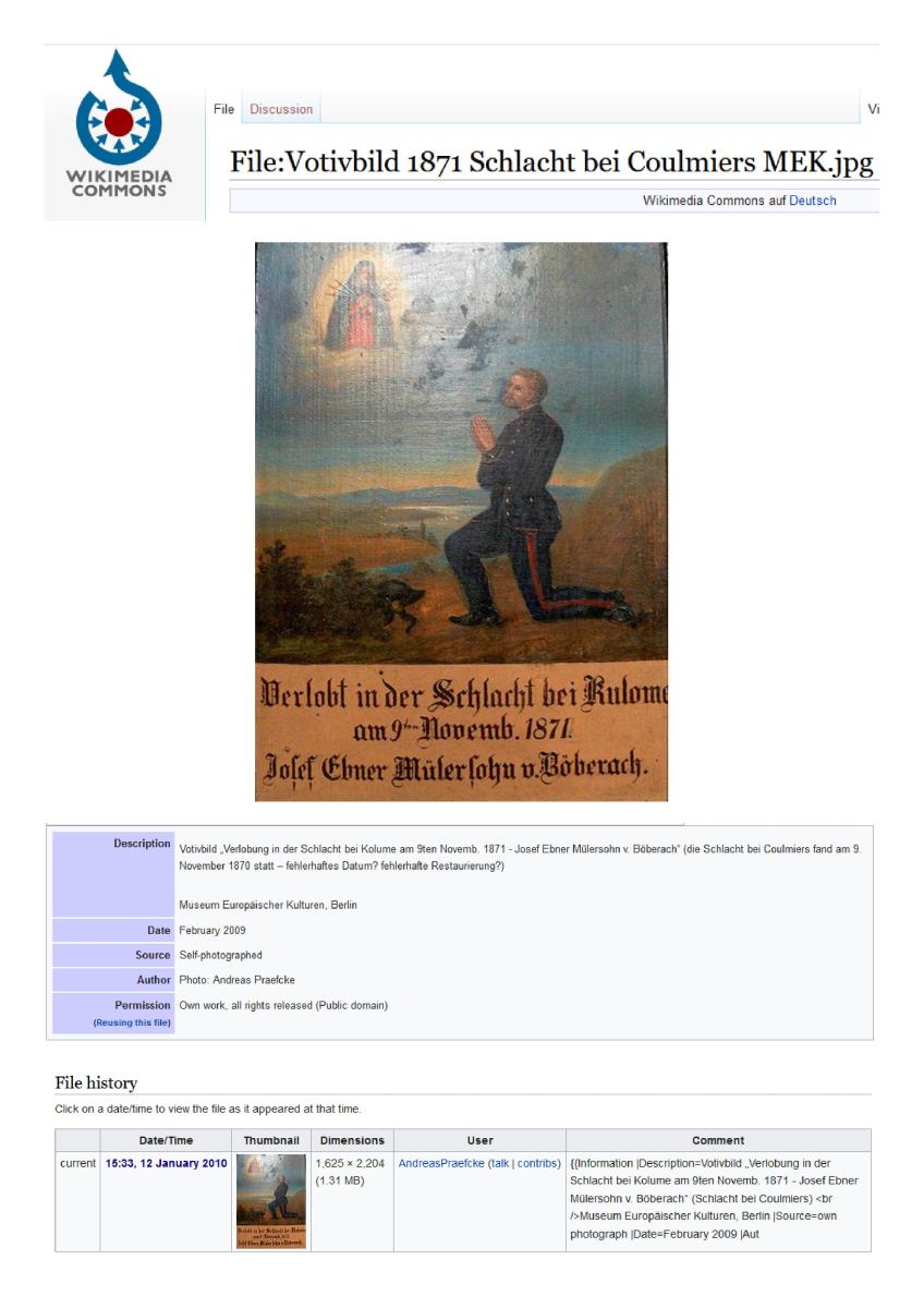 Verlobt in der Schlacht bei Kulome am 9ten November 1871. Josef Ebner Mülersohn v. Böberach.