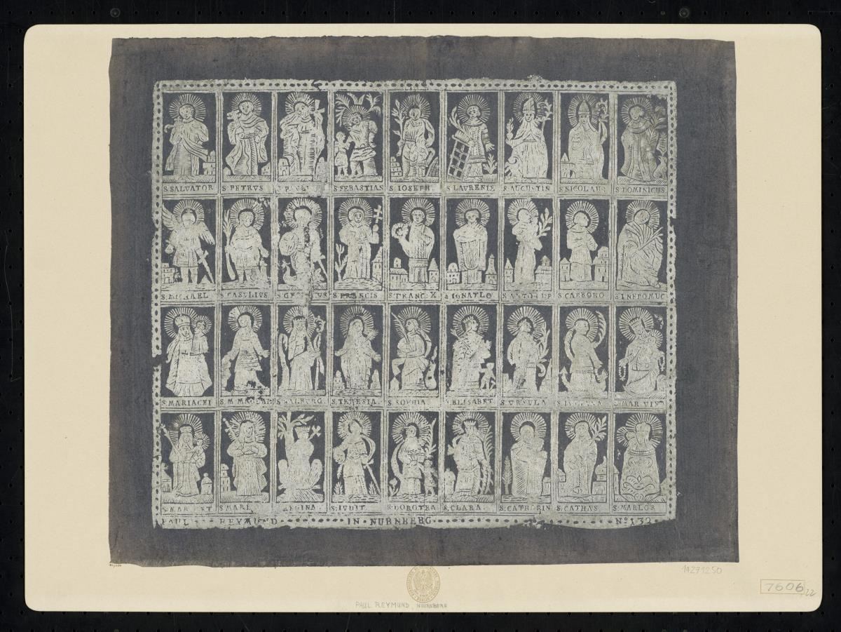 Brokatpapier (Blatt mit 36 Heiligen)