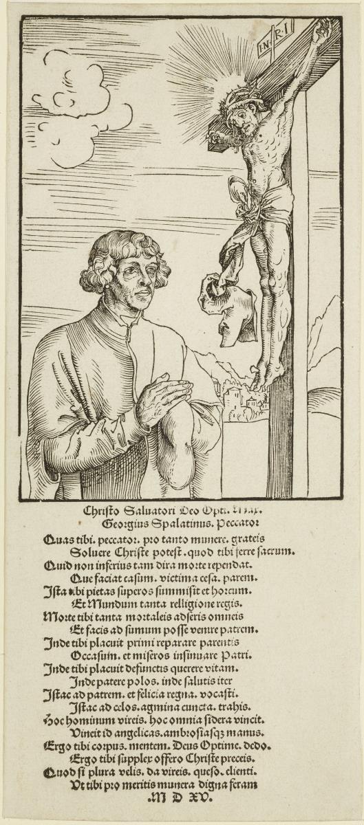 Georg Spalatin ein Kruzifix anbetend