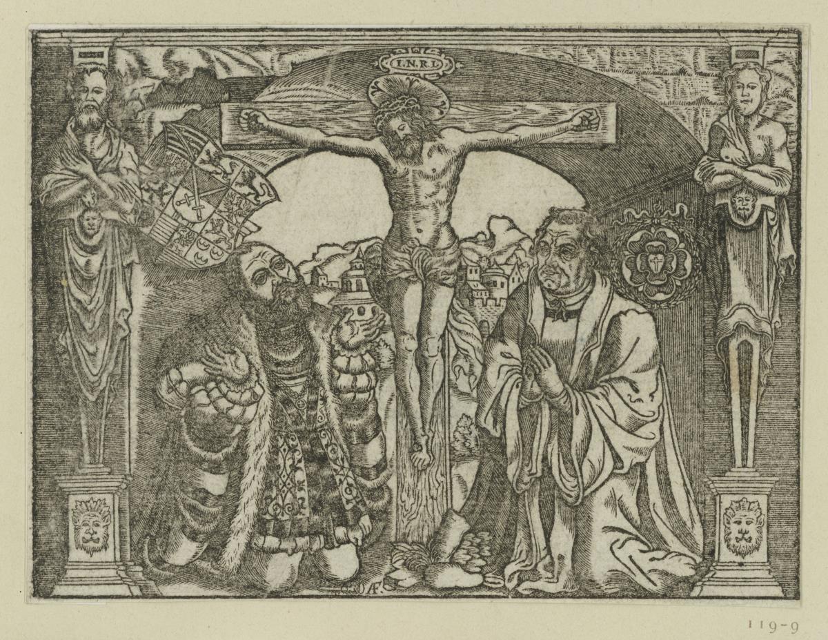 Christus am Kreuz zwischen Luther und Friedrich dem Weisen