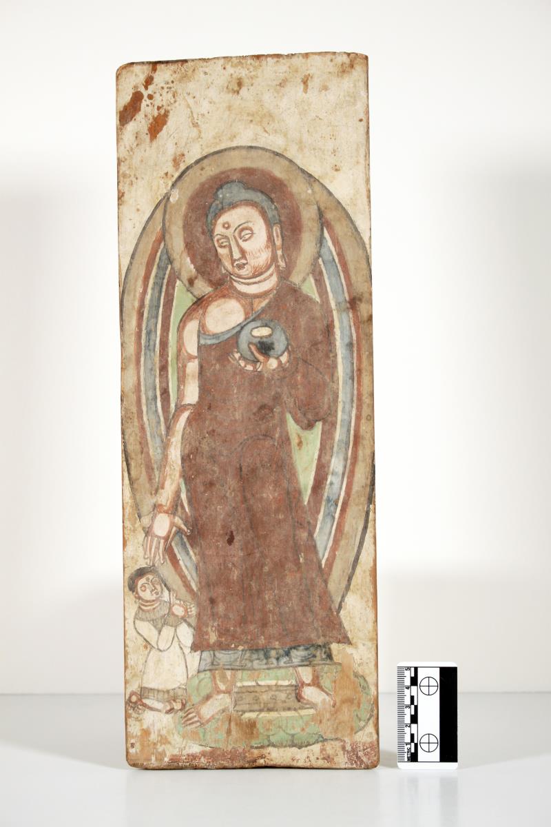 Votivtafel mit stehendem Buddha und Stifterfigur