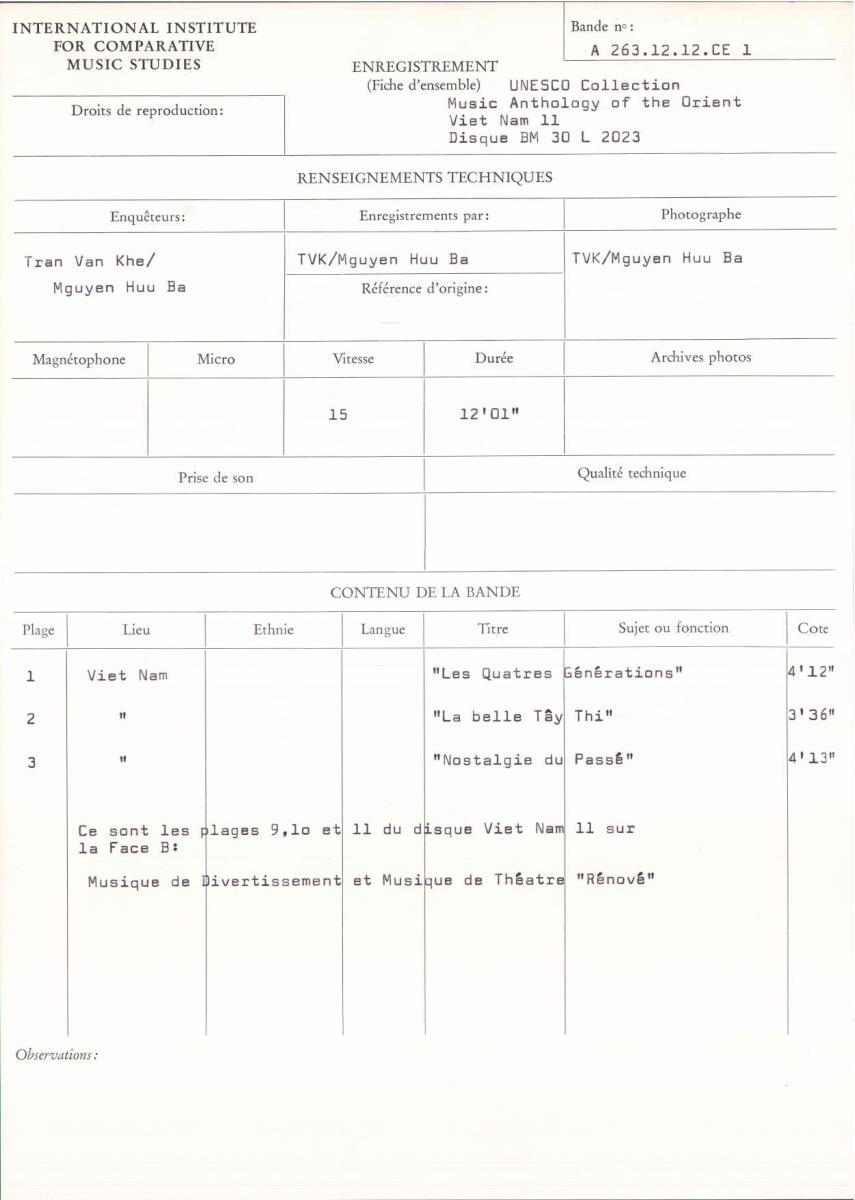UNESCO Collection / Music Anthology of the Orient - Viet Nam 11 / Disque BM 30 L 2023