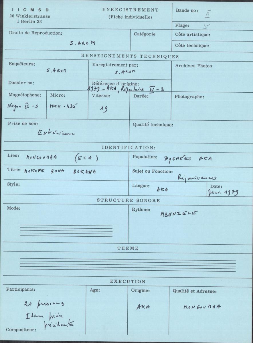 Arom II, 1979 - Aka, Repertoire