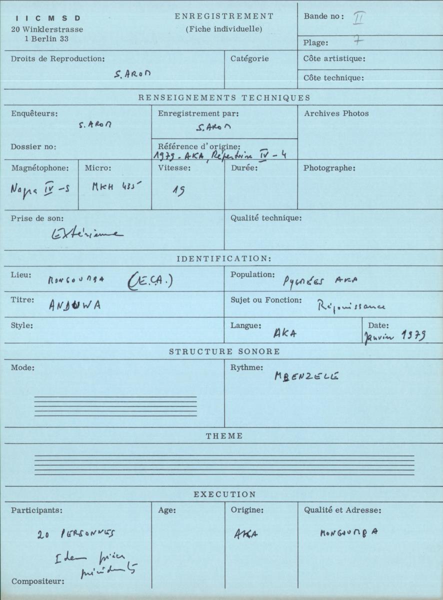 Arom II, 1979 - Aka, Repertoire