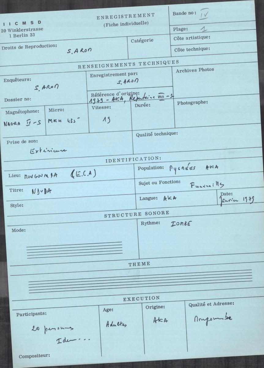 Arom IV, 1979 - Aka, Repertoire
