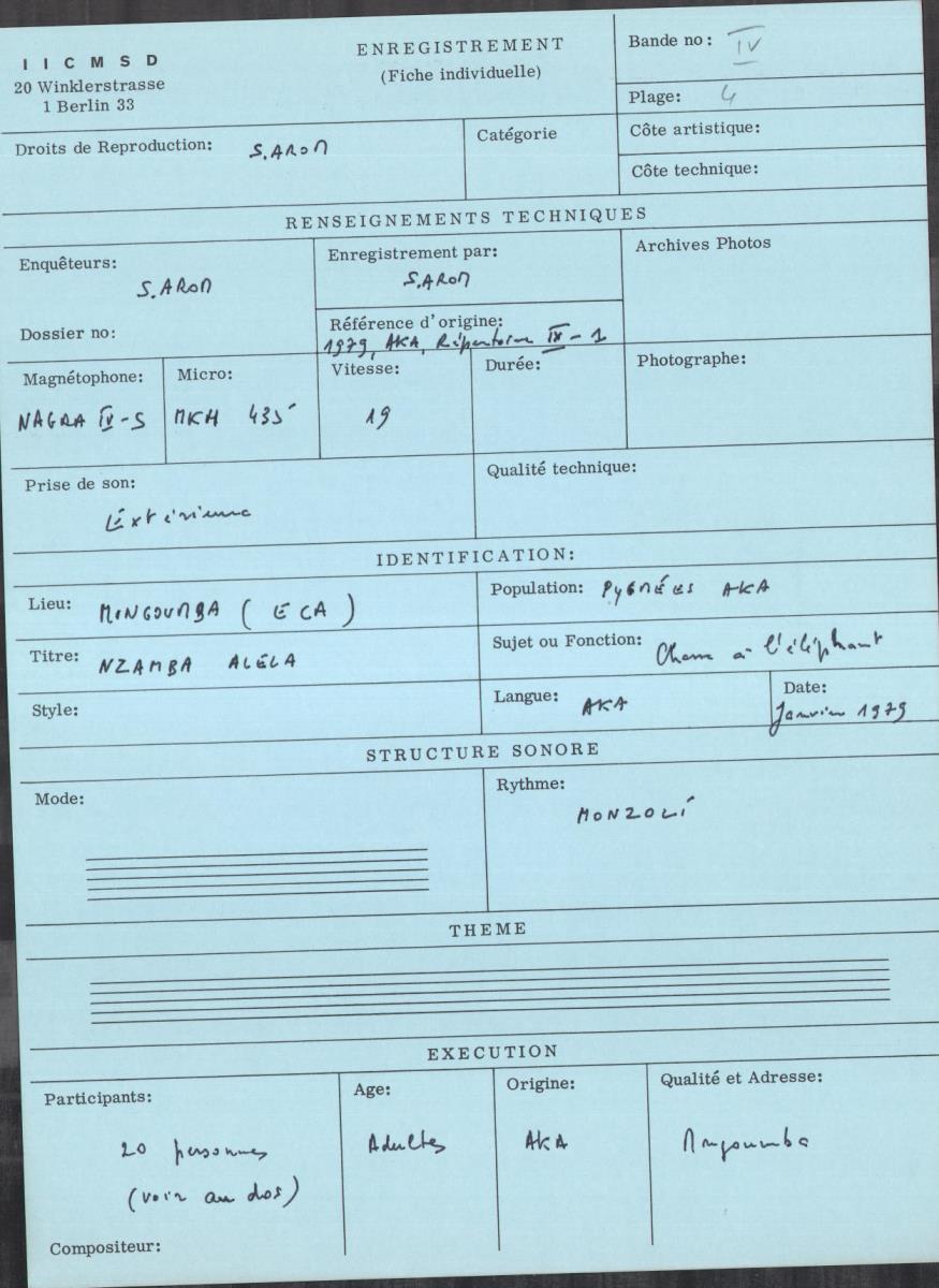 Arom IV, 1979 - Aka, Repertoire