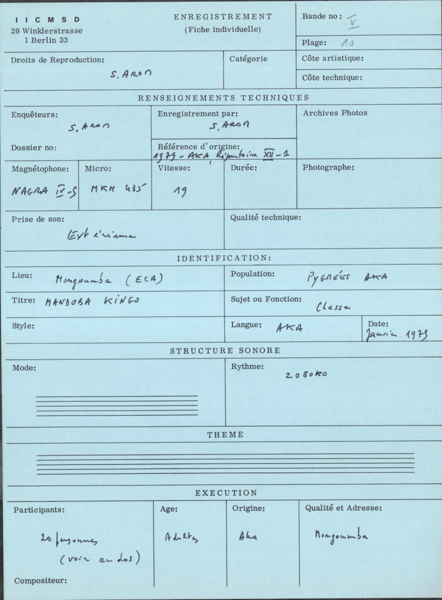 Arom V, 1979 - Aka, Repertoire