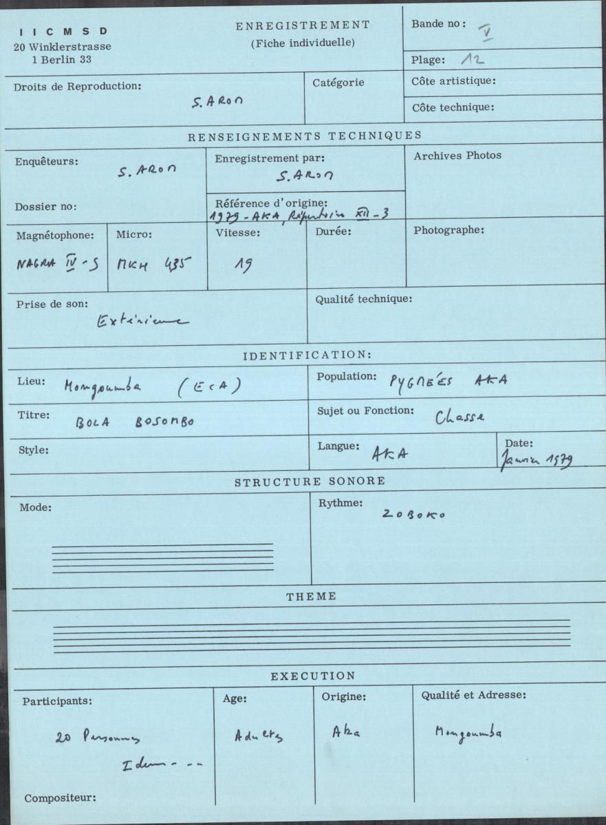 Arom V, 1979 - Aka, Repertoire
