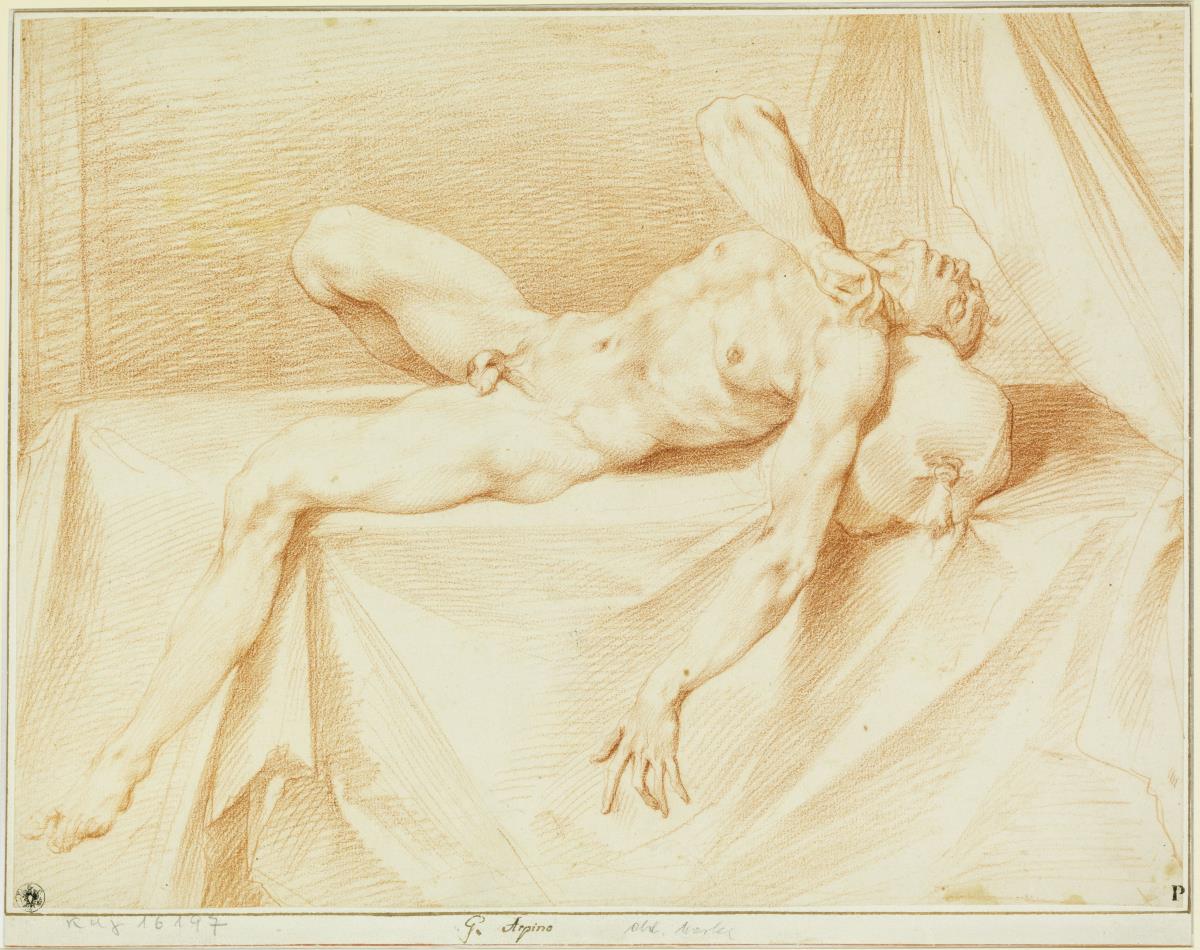 Nackter Mann auf seinem Lager (Studie für das Fresko "die Schlacht von Tullus Hostilius gegen die Vejer und Fidenäer")