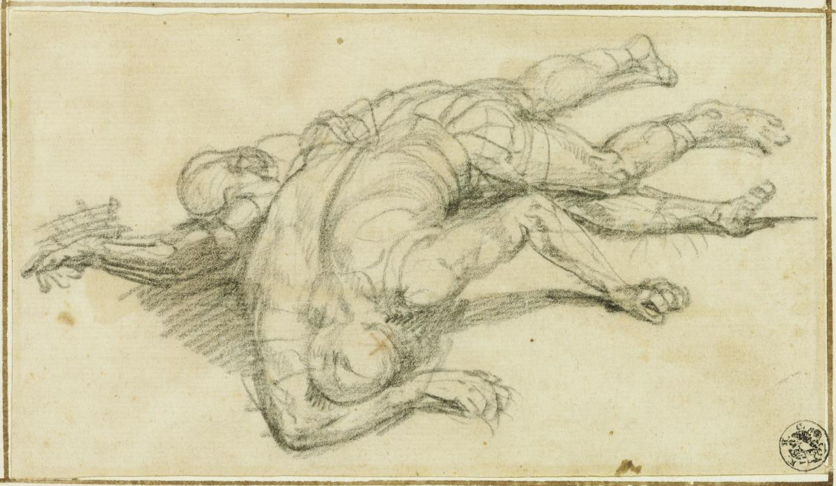 Studien für zwei tote Männer, am Boden liegend (für das Fresko "die Schlacht von Tullus Hostilius gegen die Vejer und Fidenäer")