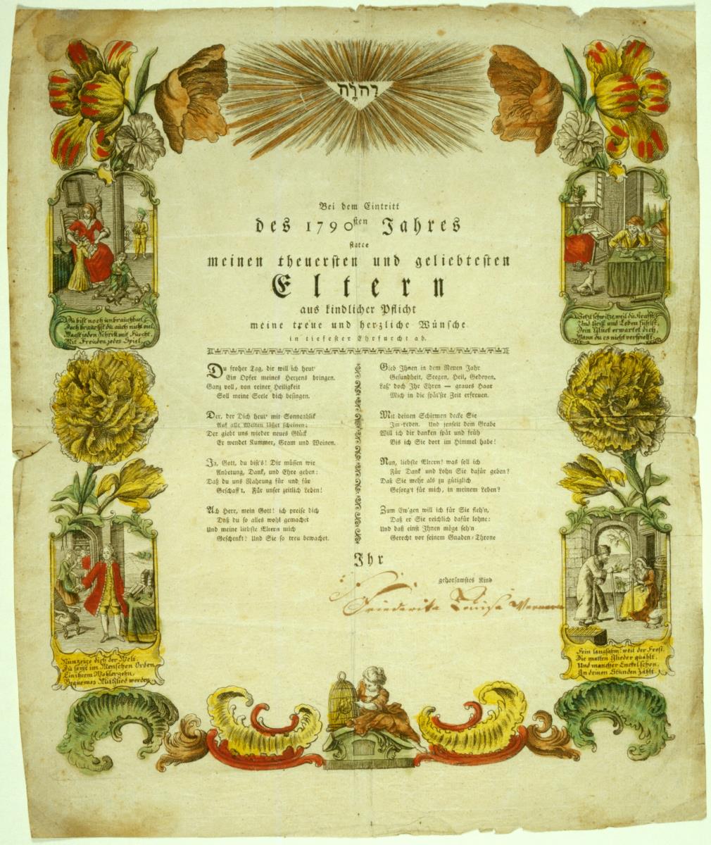 "Bei dem Eintritt des 1790ten Jahres statte meinen theuersten und geliebtesten Eltern... Ihr gehorsamstes Kind Friedrike Louise..."
