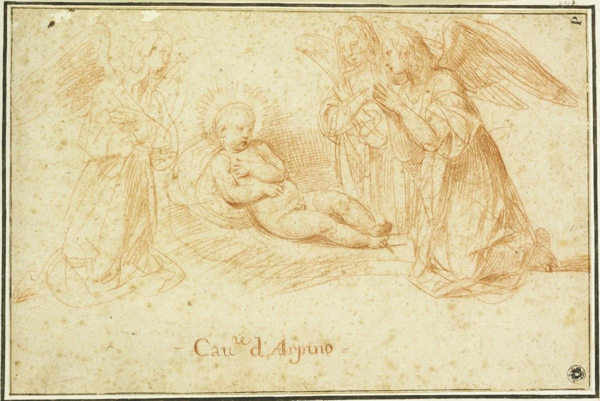 Drei Engel in Anbetung des Christuskindes